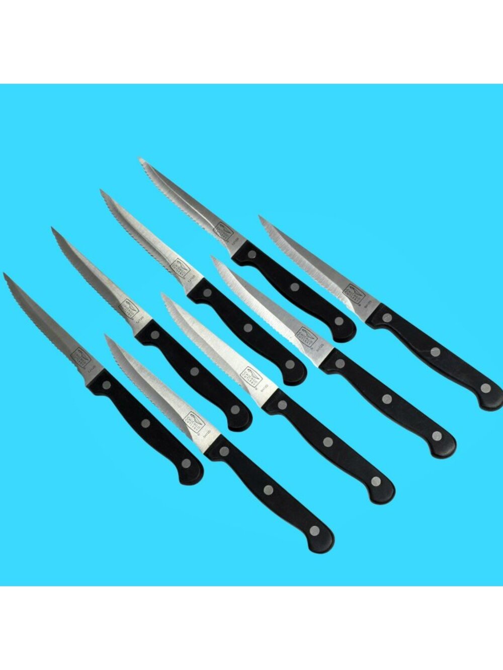 8 Chicago Cutlery Steak Knives Black Rivets Serrated Blade Meat Knife Set Sharp